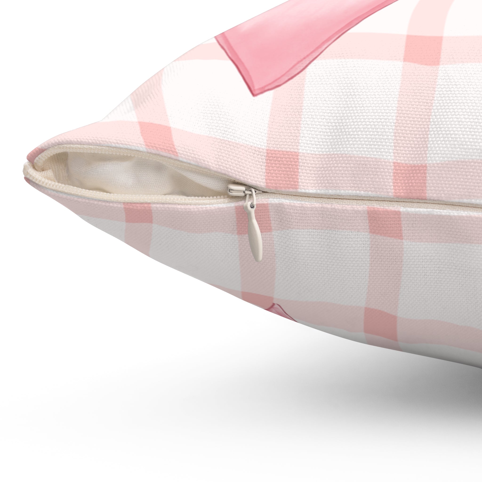 Pink Bow Plaid Pillow - Decorative Square Throw Pillow
