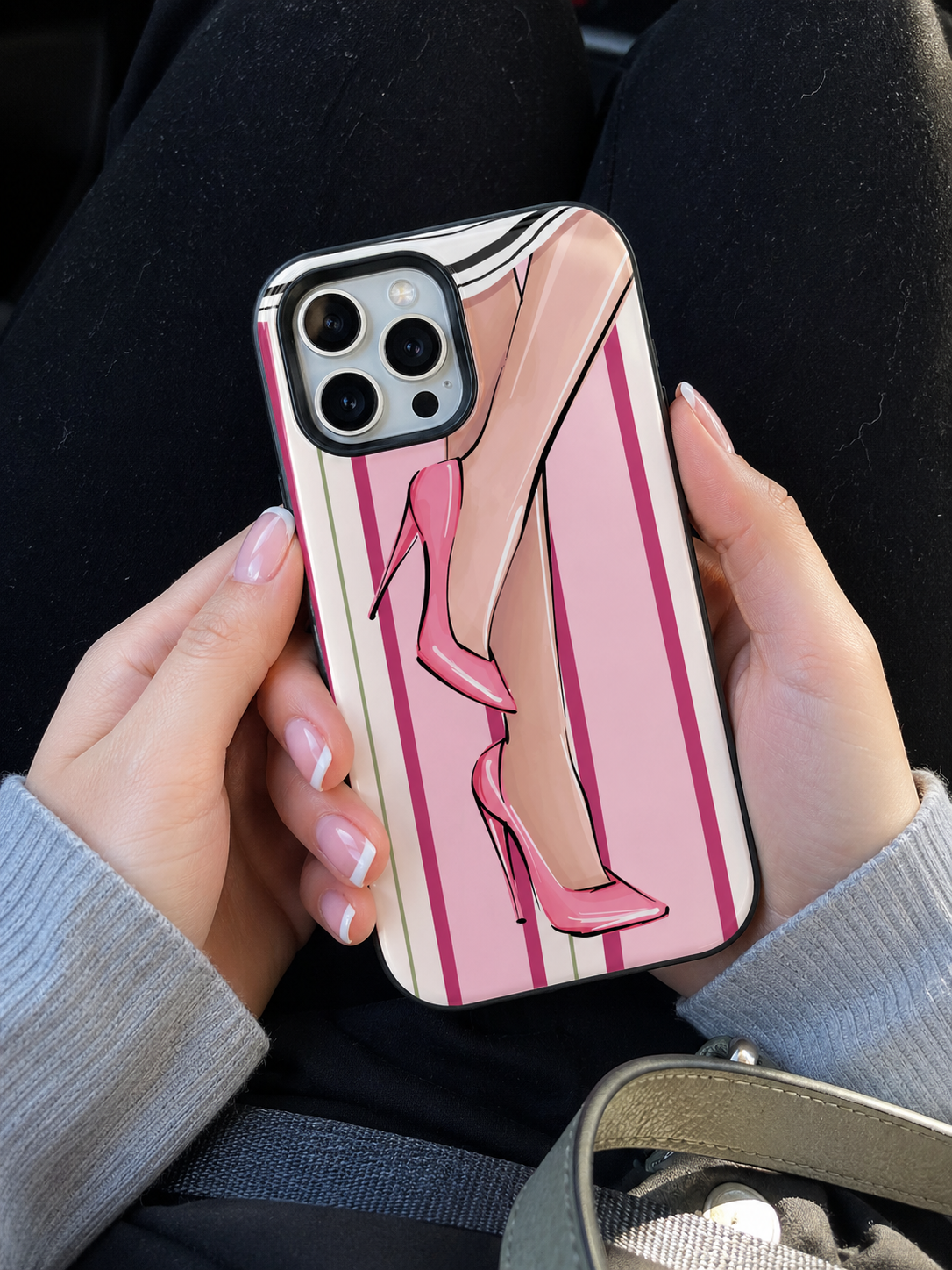 Phone Case - Pink High Heels Striped Fashion iPhone Case