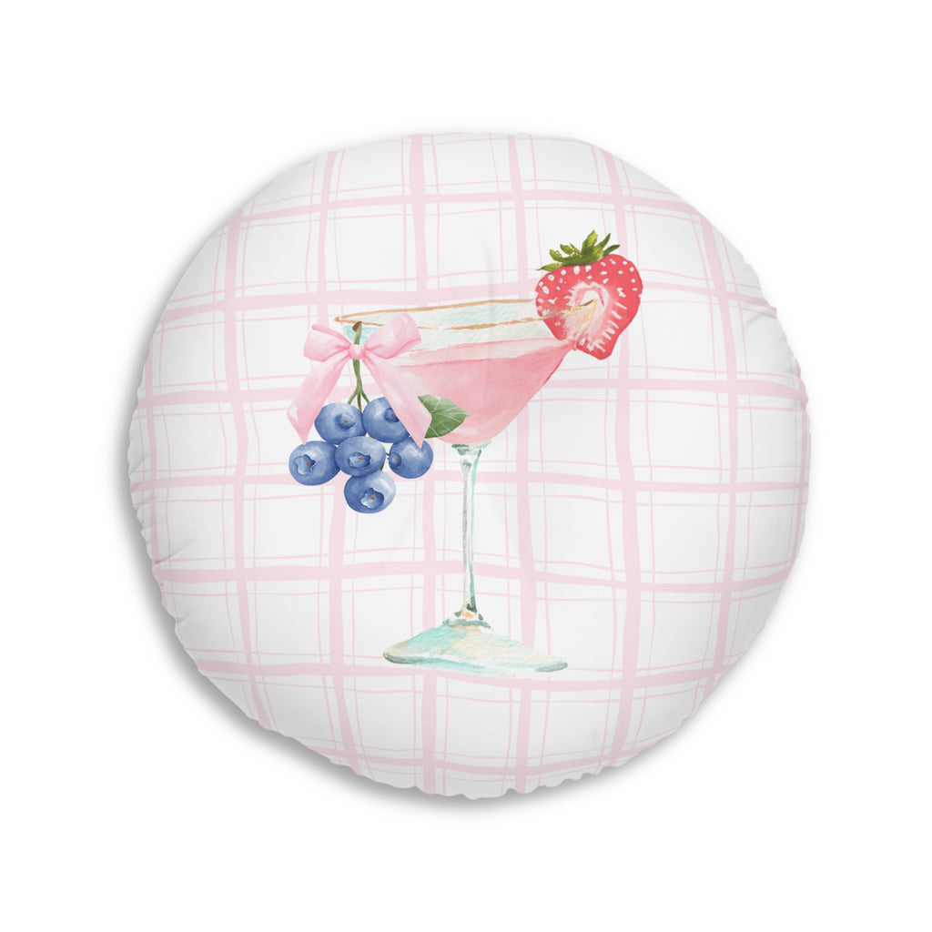Round Tufted Floor Pillow — Pink Berry Cocktail Watercolor Design